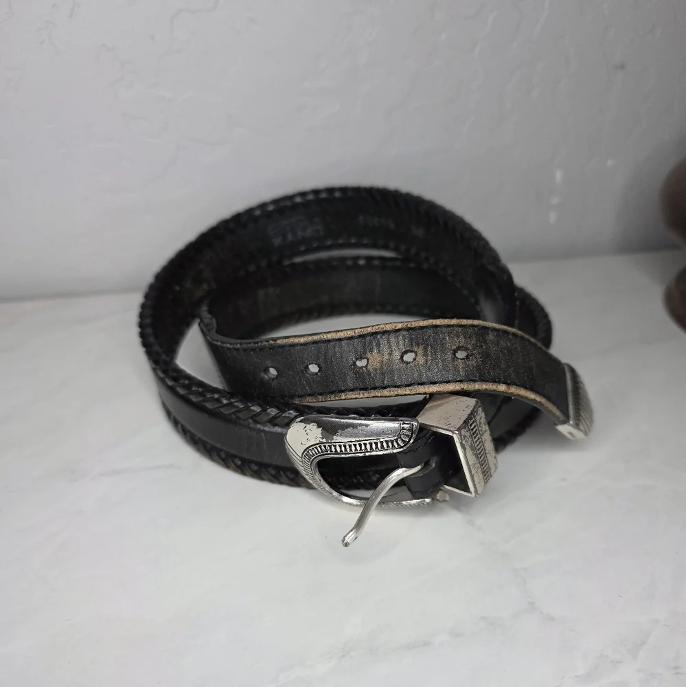 Vintage‎ Onyx By Brighton Western Black Leather Belt Men Size 30